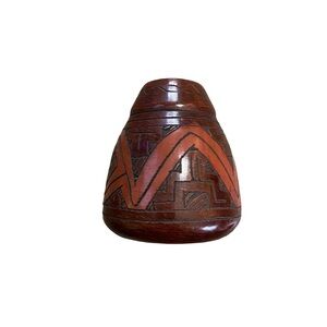 Vintage Hand Carved Amazonia Brazil Wooden Pot Tribal Folk Art 4” X 4”